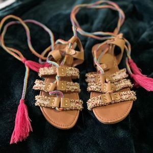 Multi-Color Sandals with Lace up Ankle Ties